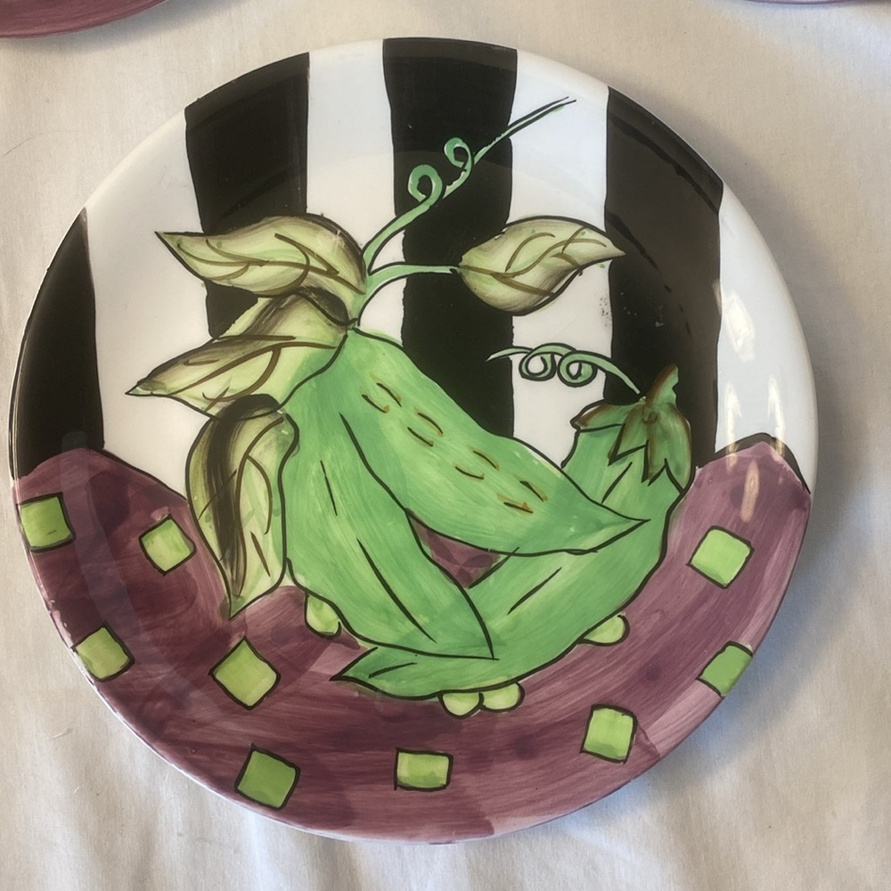 Cardinal ~ Lot of 3 “Hot & Spicy Peas"  8" Hand Painted Plates